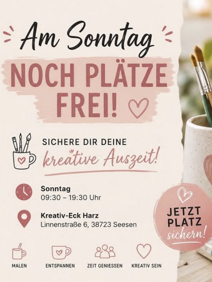 Flyer Am Sonntag noch Plätze frei für deine kreative Auszeit