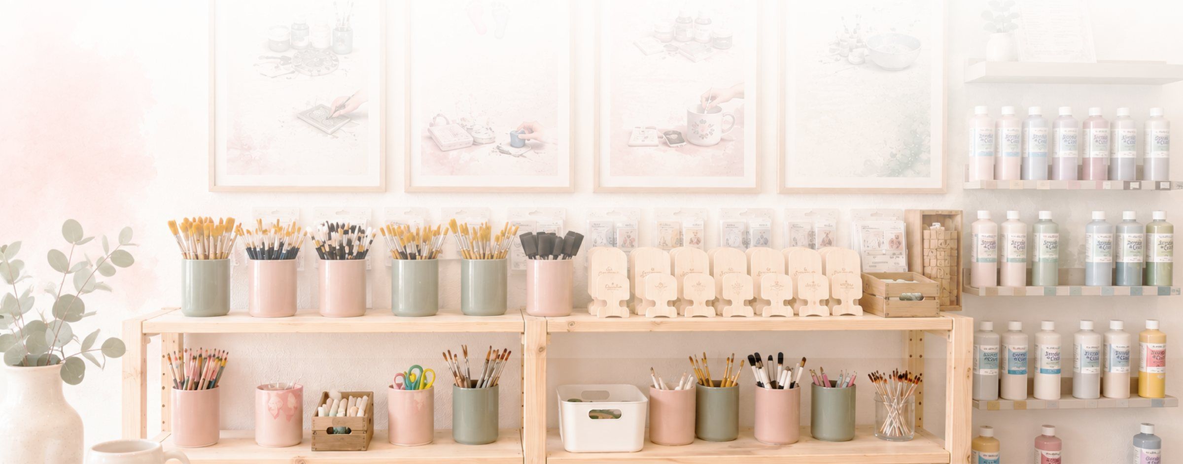 Studio-Regal mit Farben und Pinseln
